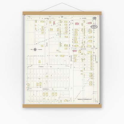 Old map wall art mockup — magnetic wood frame on white wall — Sanborn Fire Insurance Map from Hannibal, Marion County, Missouri (1913), Sheet #0032
