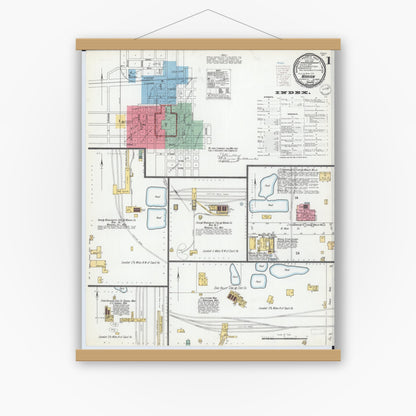 Old map wall art mockup — magnetic wood frame on white wall — Sanborn Fire Insurance Map from Marion, Williamson County, Illinois (1900), Sheet #0003