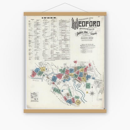 Old map wall art mockup — magnetic wood frame on white wall — Sanborn Fire Insurance Map from Medford, Middlesex County, Massachusetts (1903) - Complete Map Set