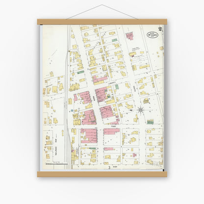 Old map wall art mockup — magnetic wood frame on white wall — Sanborn Fire Insurance Map from McComb, Hancock County, Ohio (1901), Sheet #0002