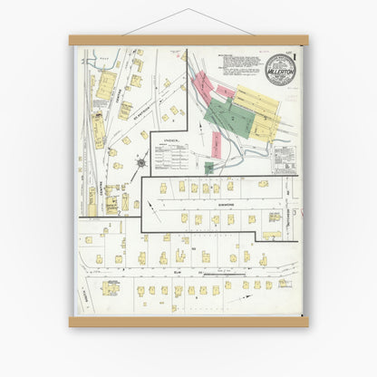 Old map wall art mockup — magnetic wood frame on white wall — Sanborn Fire Insurance Map from Millerton, Dutchess County, New York (1910), Sheet #0001