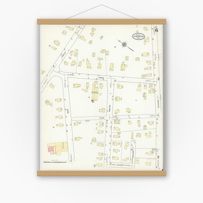 Old map wall art mockup — magnetic wood frame on white wall — Sanborn Fire Insurance Map from Stoughton, Norfolk County, Massachusetts (1912), Sheet #0006
