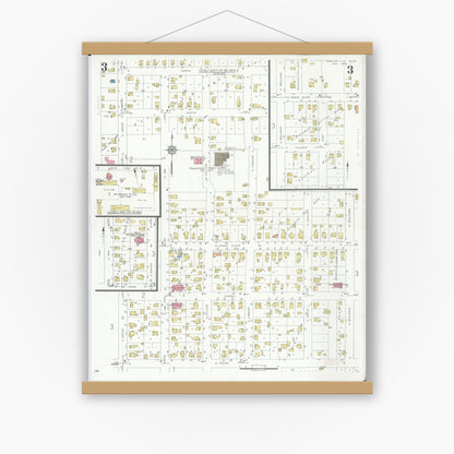 Old map wall art mockup — magnetic wood frame on white wall — Sanborn Fire Insurance Map from Fowlerville, Livingston County, Michigan (1935), Sheet #0003