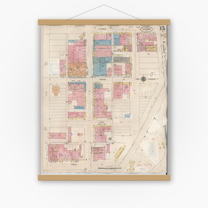 Old map wall art mockup — magnetic wood frame on white wall — Sanborn Fire Insurance Map from Calexico, Imperial County, California (1949), Sheet #0015