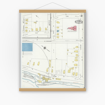 Old map wall art mockup — magnetic wood frame on white wall — Sanborn Fire Insurance Map from Painted Post, Steuben County, New York (1921), Sheet #0003