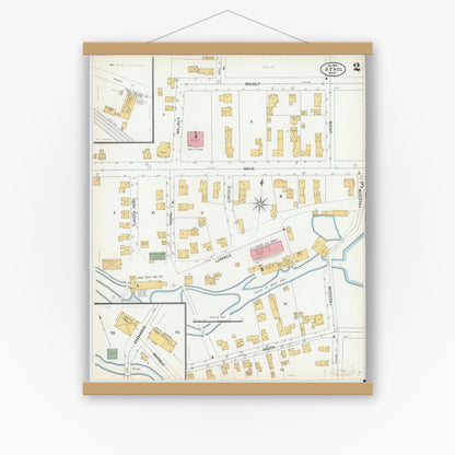 Old map wall art mockup — magnetic wood frame on white wall — Sanborn Fire Insurance Map from Athol, Worcester County, Massachusetts (1900), Sheet #0002