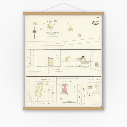 Old map wall art mockup — magnetic wood frame on white wall — Sanborn Fire Insurance Map from Luling, Caldwell County, Texas (1912), Sheet #0007