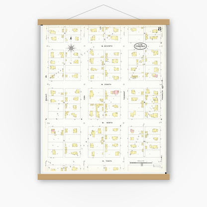 Old map wall art mockup — magnetic wood frame on white wall — Sanborn Fire Insurance Map from Cedar Falls, Black Hawk County, Iowa (1909), Sheet #0008