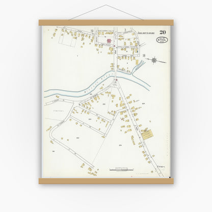 Old map wall art mockup — magnetic wood frame on white wall — Sanborn Fire Insurance Map from Athol, Worcester County, Massachusetts (1917), Sheet #0020