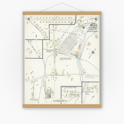 Old map wall art mockup — magnetic wood frame on white wall — Sanborn Fire Insurance Map from Brevard, Transylvania County, North Carolina (1924), Sheet #0006