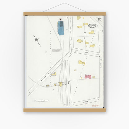 Old map wall art mockup — magnetic wood frame on white wall — Sanborn Fire Insurance Map from Laurium, Houghton County, Michigan (1917), Sheet #0012