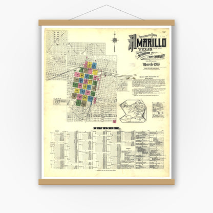 Old map wall art mockup — magnetic wood frame on white wall — Sanborn Fire Insurance Map from Amarillo, Potter County, Texas (1913), Sheet #0001