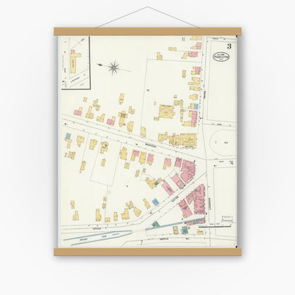 Old map wall art mockup — magnetic wood frame on white wall — Sanborn Fire Insurance Map from Hamilton, Madison County, New York (1906), Sheet #0003