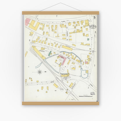 Old map wall art mockup — magnetic wood frame on white wall — Sanborn Fire Insurance Map from Milford, Worcester County, Massachusetts (1903), Sheet #0005