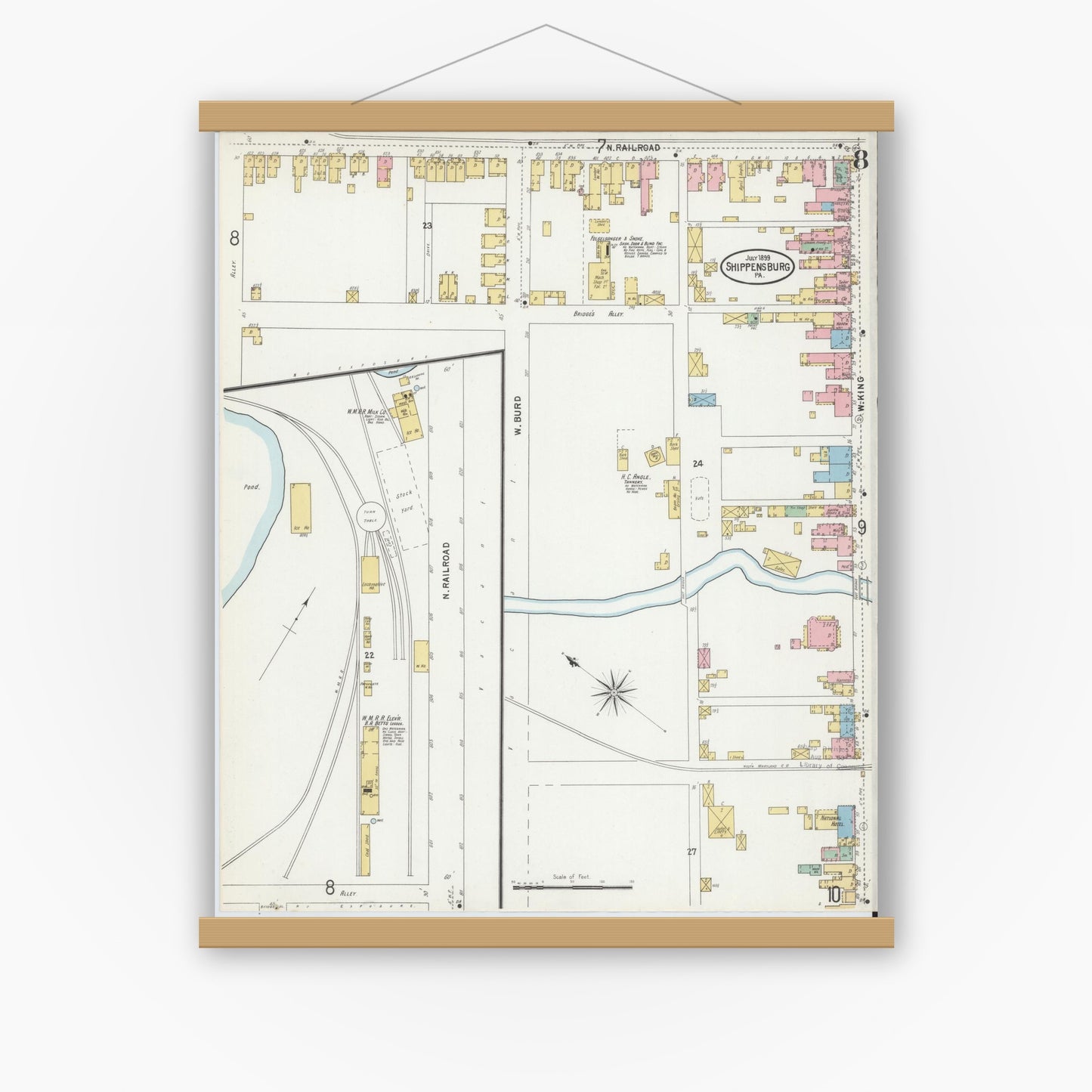 Old map wall art mockup — magnetic wood frame on white wall — Sanborn Fire Insurance Map from Shippensburg, Cumberland And Franklin Counties, Pennsylvania (1899), Sheet #0008