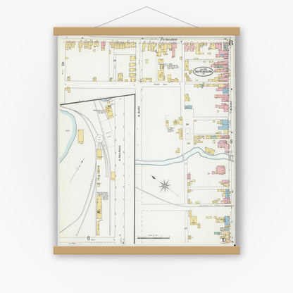 Old map wall art mockup — magnetic wood frame on white wall — Sanborn Fire Insurance Map from Shippensburg, Cumberland And Franklin Counties, Pennsylvania (1899), Sheet #0008