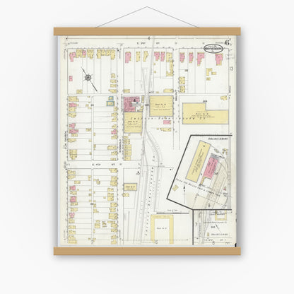 Old map wall art mockup — magnetic wood frame on white wall — Sanborn Fire Insurance Map from Waynesboro, Franklin County, Pennsylvania (1916), Sheet #0006