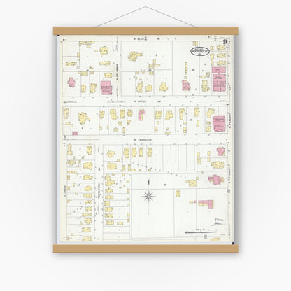 Old map wall art mockup — magnetic wood frame on white wall — Sanborn Fire Insurance Map from Independence, Jackson County, Missouri (1907), Sheet #0009