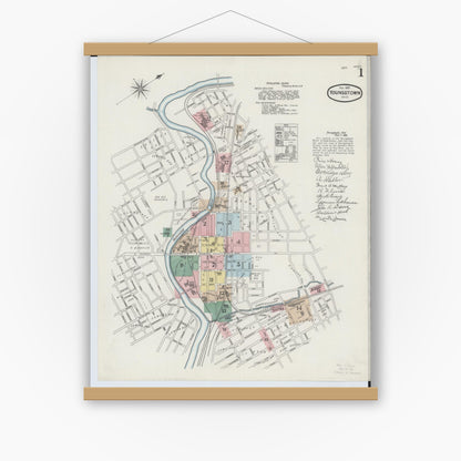 Old map wall art mockup — magnetic wood frame on white wall — Sanborn Fire Insurance Map from Youngstown, Mahoning County, Ohio (1889), Sheet #0001
