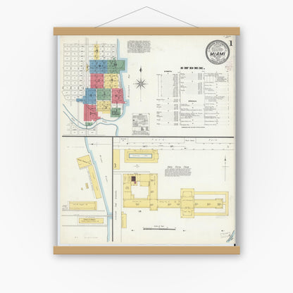 Old map wall art mockup — magnetic wood frame on white wall — Sanborn Fire Insurance Map from Miami, Dade County, Florida (1903), Sheet #0001