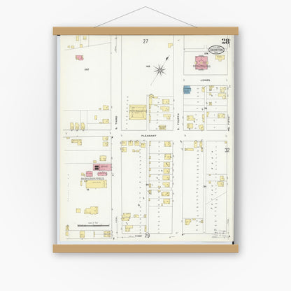Old map wall art mockup — magnetic wood frame on white wall — Sanborn Fire Insurance Map from Ironton, Lawrence County, Ohio (1909), Sheet #0028