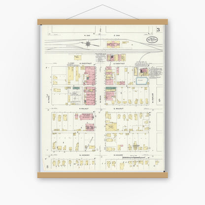 Old map wall art mockup — magnetic wood frame on white wall — Sanborn Fire Insurance Map from Du Quoin, Perry County, Illinois (1910), Sheet #0003