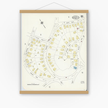 Old map wall art mockup — magnetic wood frame on white wall — Sanborn Fire Insurance Map from Swampscott, Essex County, Massachusetts (1913), Sheet #0013