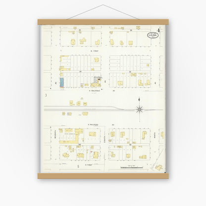 Old map wall art mockup — magnetic wood frame on white wall — Sanborn Fire Insurance Map from Luling, Caldwell County, Texas (1907), Sheet #0004