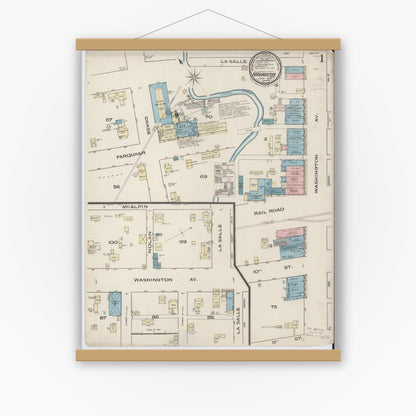 Old map wall art mockup — magnetic wood frame on white wall — Sanborn Fire Insurance Map from Navasota, Grimes County, Texas (1885) - Complete Map Set