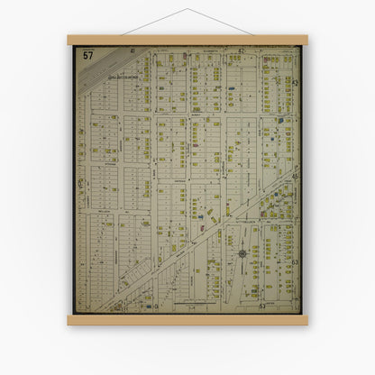 Old map wall art mockup — magnetic wood frame on white wall — Sanborn Fire Insurance Map from Kenosha, Kenosha County, Wisconsin. (1918), Sheet 61