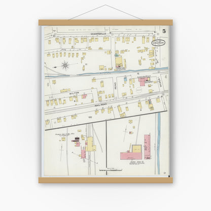 Old map wall art mockup — magnetic wood frame on white wall — Sanborn Fire Insurance Map from Sharon, Mercer County, Pennsylvania (1893), Sheet #0005