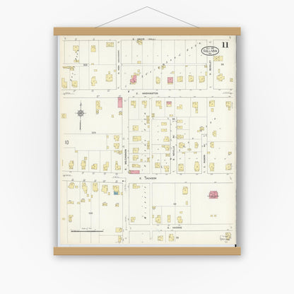 Old map wall art mockup — magnetic wood frame on white wall — Sanborn Fire Insurance Map from Sullivan, Sullivan County, Indiana (1913), Sheet #0011