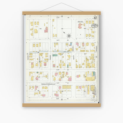 Old map wall art mockup — magnetic wood frame on white wall — Sanborn Fire Insurance Map from Ironton, Lawrence County, Ohio (1904), Sheet #0017