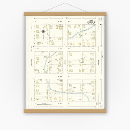 Old map wall art mockup — magnetic wood frame on white wall — Sanborn Fire Insurance Map from Boone, Boone County, Iowa (1909), Sheet #0016