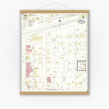 Old map wall art mockup — magnetic wood frame on white wall — Sanborn Fire Insurance Map from Parkersburg, Butler County, Iowa (1913), Sheet #0003