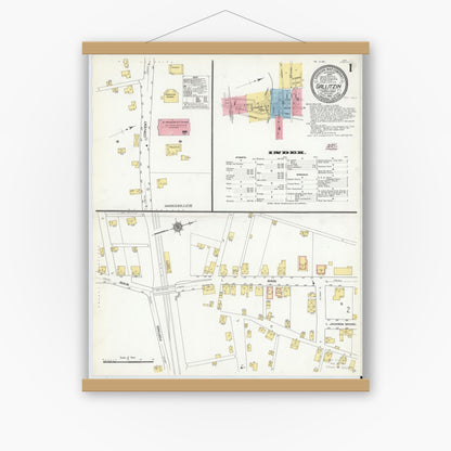 Old map wall art mockup — magnetic wood frame on white wall — Sanborn Fire Insurance Map from Gallitzin, Cambria County, Pennsylvania (1910) - Complete Map Set