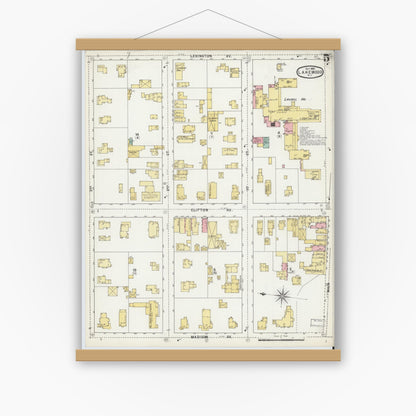 Old map wall art mockup — magnetic wood frame on white wall — Sanborn Fire Insurance Map from Lakewood, Ocean County, New Jersey (1895), Sheet #0005