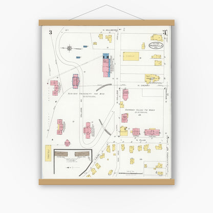 Old map wall art mockup — magnetic wood frame on white wall — Sanborn Fire Insurance Map from Granville, Licking County, Ohio (1926), Sheet #0003