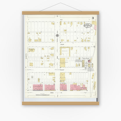 Old map wall art mockup — magnetic wood frame on white wall — Sanborn Fire Insurance Map from Whitewright, Grayson County, Texas (1912), Sheet #0003
