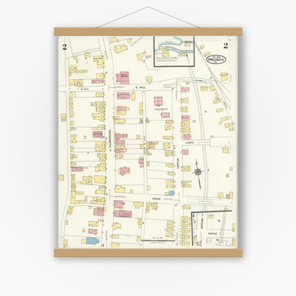 Old map wall art mockup — magnetic wood frame on white wall — Sanborn Fire Insurance Map from Pine Grove, Schuylkill County, Pennsylvania (1923), Sheet #0002