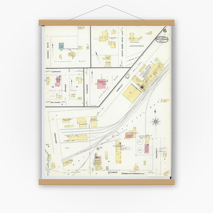 Old map wall art mockup — magnetic wood frame on white wall — Sanborn Fire Insurance Map from South Haven, Van Buren County, Michigan (1908), Sheet #0006