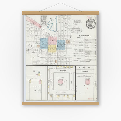 Old map wall art mockup — magnetic wood frame on white wall — Sanborn Fire Insurance Map from Moberly, Randolph County, Missouri (1888) - Complete Map Set