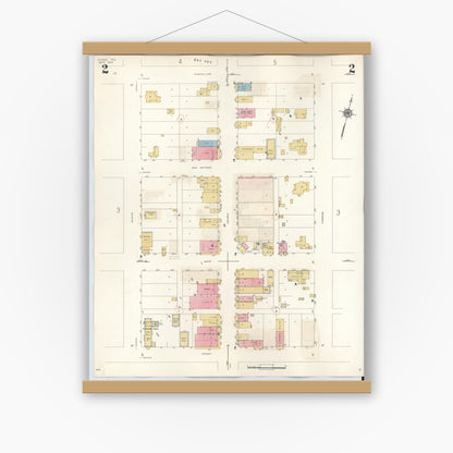Old map wall art mockup — magnetic wood frame on white wall — Sanborn Fire Insurance Map from Runge, Karnes County, Texas (1944), Sheet #0002