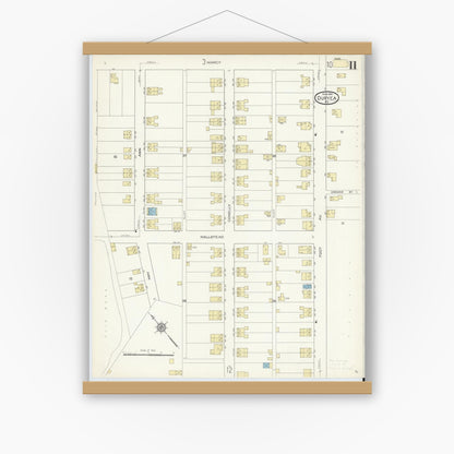 Old map wall art mockup — magnetic wood frame on white wall — Sanborn Fire Insurance Map from Duryea, Luzerne County, Pennsylvania (1914), Sheet #0011