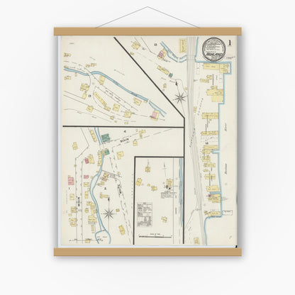 Old map wall art mockup — magnetic wood frame on white wall — Sanborn Fire Insurance Map from Highland, Ulster County, New York (1887) - Complete Map Set