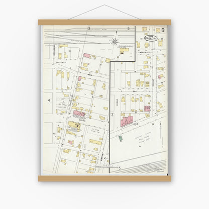 Old map wall art mockup — magnetic wood frame on white wall — Sanborn Fire Insurance Map from Union City, Randolph County, Indiana (1896), Sheet #0005