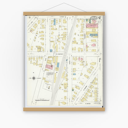 Old map wall art mockup — magnetic wood frame on white wall — Sanborn Fire Insurance Map from Elyria, Lorain County, Ohio (1910), Sheet #0002