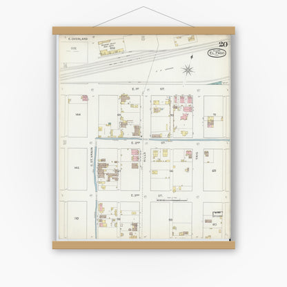 Old map wall art mockup — magnetic wood frame on white wall — Sanborn Fire Insurance Map from El Paso, El Paso County, Texas (1893), Sheet #0020
