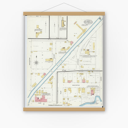 Old map wall art mockup — magnetic wood frame on white wall — Sanborn Fire Insurance Map from New Bremen, Auglaize County, Ohio (1899), Sheet #0004