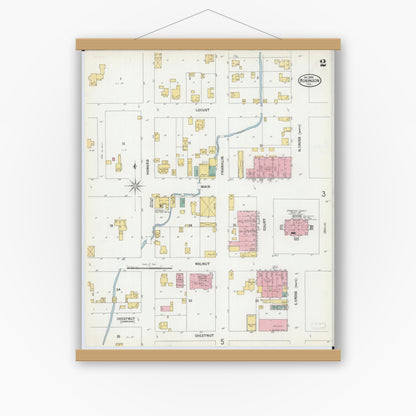 Old map wall art mockup — magnetic wood frame on white wall — Sanborn Fire Insurance Map from Robinson, Crawford County, Illinois (1899), Sheet #0002
